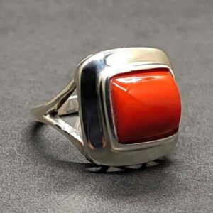 Australian Deep Red Coral Square Women’s Ring