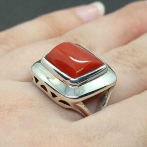 Australian Deep Red Coral Square Women’s Ring