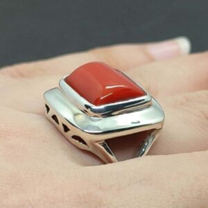 Australian Deep Red Coral Square Women’s Ring