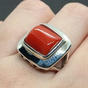 Australian Deep Red Coral Square Women’s Ring