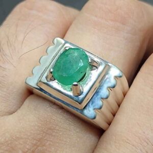 Natural 2 Carat Zambian Emerald Men’s Plain Ring