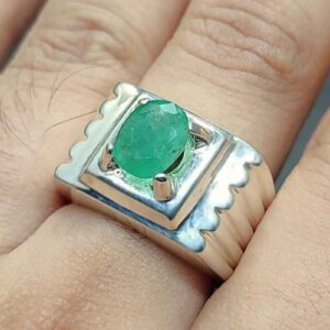 Natural 2 Carat Zambian Emerald Men’s Plain Ring