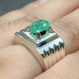 Natural 2 Carat Zambian Emerald Men’s Plain Ring