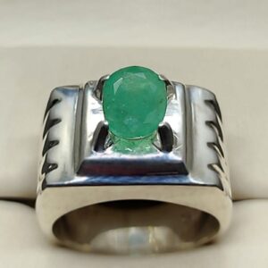 Natural 2 Carat Zambian Emerald Men’s Plain Ring