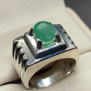 Natural 2 Carat Zambian Emerald Men’s Plain Ring