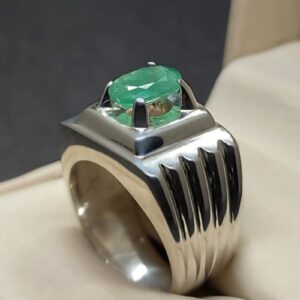 Natural 2 Carat Zambian Emerald Men’s Plain Ring