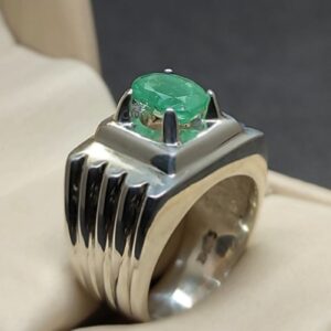 Natural 2 Carat Zambian Emerald Men’s Plain Ring