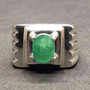 Natural 2 Carat Zambian Emerald Men’s Plain Ring