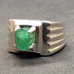 Natural 2 Carat Zambian Emerald Men’s Plain Ring