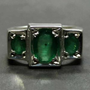 Natural 4 Carat Zambian Emerald Men’s Three Stone Ring