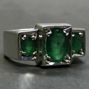 Natural 4 Carat Zambian Emerald Men’s Three Stone Ring