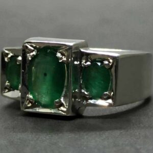 Natural 4 Carat Zambian Emerald Men’s Three Stone Ring