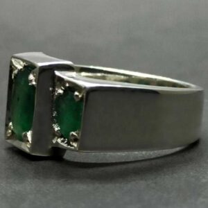 Natural 4 Carat Zambian Emerald Men’s Three Stone Ring