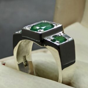 Natural 4 Carat Zambian Emerald Men’s Three Stone Ring