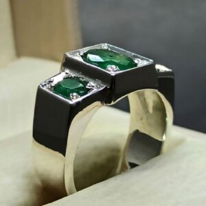 Natural 4 Carat Zambian Emerald Men’s Three Stone Ring