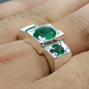 Natural 4 Carat Zambian Emerald Men’s Three Stone Ring