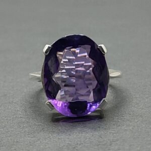 Oval Cut 18 Carat Deep Purple Lab Amethyst Sterling Silver 925, 14k, 18k Gold Handmade Women Solitaire Ring