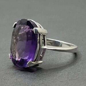 Oval Cut 18 Carat Deep Purple Lab Amethyst Sterling Silver 925, 14k, 18k Gold Handmade Women Solitaire Ring