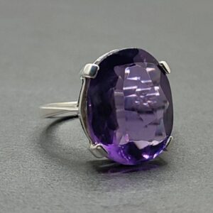 Oval Cut 18 Carat Deep Purple Lab Amethyst Sterling Silver 925, 14k, 18k Gold Handmade Women Solitaire Ring