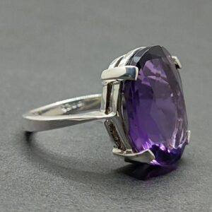 Oval Cut 18 Carat Deep Purple Lab Amethyst Sterling Silver 925, 14k, 18k Gold Handmade Women Solitaire Ring