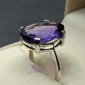 Oval Cut 18 Carat Deep Purple Lab Amethyst Sterling Silver 925, 14k, 18k Gold Handmade Women Solitaire Ring