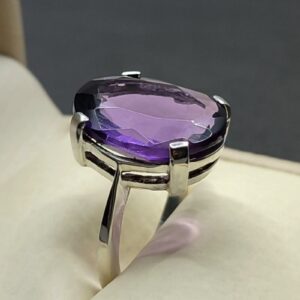 Oval Cut 18 Carat Deep Purple Lab Amethyst Sterling Silver 925, 14k, 18k Gold Handmade Women Solitaire Ring