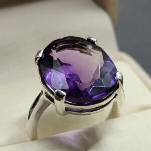 Oval Cut 18 Carat Deep Purple Lab Amethyst Sterling Silver 925, 14k, 18k Gold Handmade Women Solitaire Ring