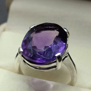 Oval Cut 18 Carat Deep Purple Lab Amethyst Sterling Silver 925, 14k, 18k Gold Handmade Women Solitaire Ring