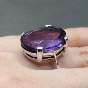 Oval Cut 18 Carat Deep Purple Lab Amethyst Sterling Silver 925, 14k, 18k Gold Handmade Women Solitaire Ring