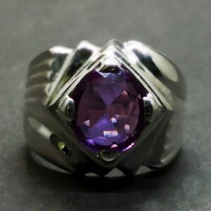 Oval Cut Deep Purple Created Alexandrite Sterling Silver 925, 14k, 18k Gold Handmade Mens Designed Ring