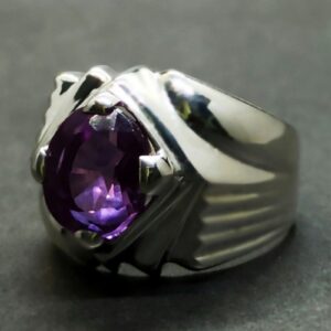 Oval Cut Deep Purple Created Alexandrite Sterling Silver 925, 14k, 18k Gold Handmade Mens Designed Ring
