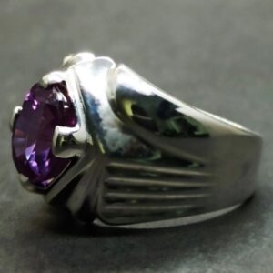Oval Cut Deep Purple Created Alexandrite Sterling Silver 925, 14k, 18k Gold Handmade Mens Designed Ring