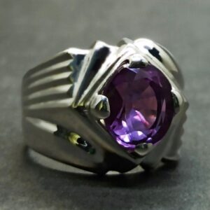 Oval Cut Deep Purple Created Alexandrite Sterling Silver 925, 14k, 18k Gold Handmade Mens Designed Ring
