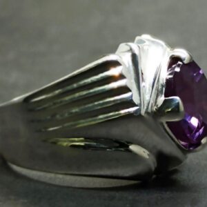 Oval Cut Deep Purple Created Alexandrite Sterling Silver 925, 14k, 18k Gold Handmade Mens Designed Ring