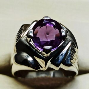Oval Cut Deep Purple Created Alexandrite Sterling Silver 925, 14k, 18k Gold Handmade Mens Designed Ring