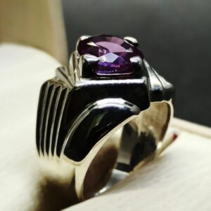 Oval Cut Deep Purple Created Alexandrite Sterling Silver 925, 14k, 18k Gold Handmade Mens Designed Ring