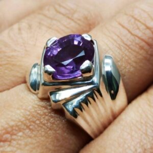 Oval Cut Deep Purple Created Alexandrite Sterling Silver 925, 14k, 18k Gold Handmade Mens Designed Ring
