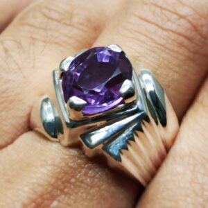 Oval Cut Deep Purple Created Alexandrite Sterling Silver 925, 14k, 18k Gold Handmade Mens Designed Ring