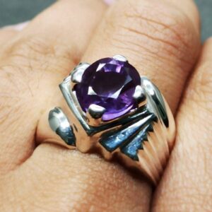 Oval Cut Deep Purple Created Alexandrite Sterling Silver 925, 14k, 18k Gold Handmade Mens Designed Ring